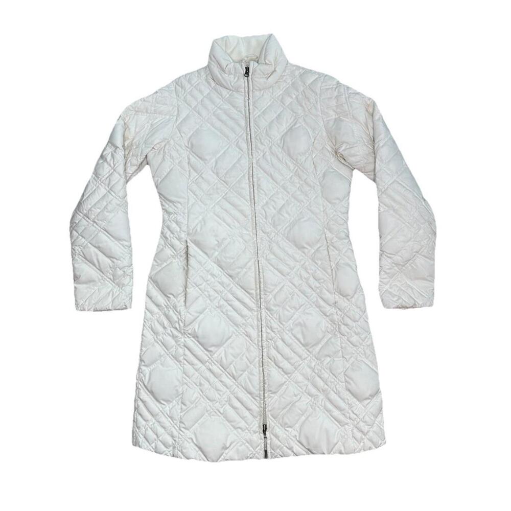 Eddie Bauer Down Quilted Coat Jacket Womens S Mid Length Zip Insulated White - Picture 1 of 8